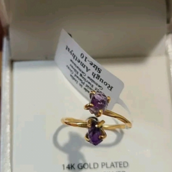 SHIVAM STERLING SILVER GOLD PLATED AMETHYST GENUINE GEMSTONE SIZE 10 RING IN BOX - Picture 3 of 3